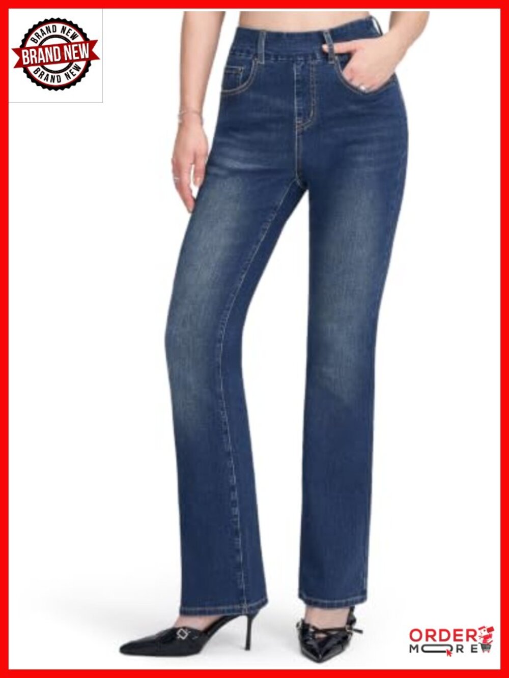 High Waisted Bootcut Pull On Jeans Denim Pants